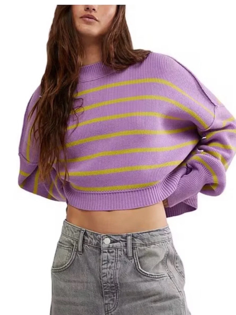 free people iris orchid striped cropped easy street sweater